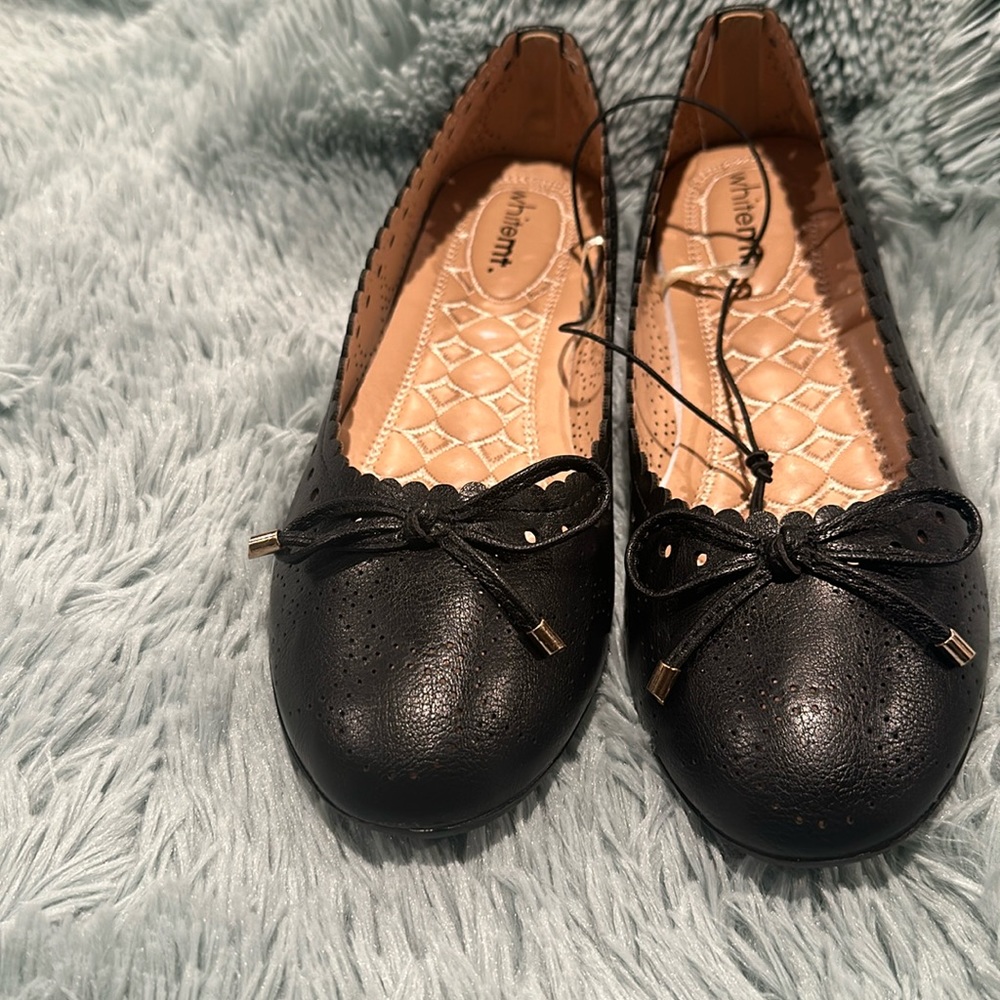 NWT White  Mt. Black Bow Front Flats. Various Sizes